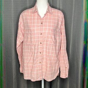 ABERCROMBIE & FITCH PINK AND WHITE PLAID BOYFRIEND BUTTON UP LARGE